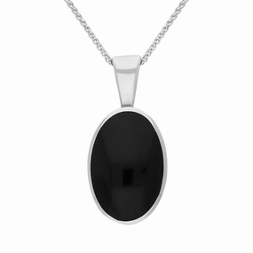 18ct White Gold Whitby Jet Oval Necklace