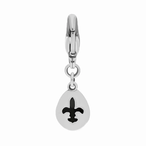 18ct White Gold Whitby Jet Pear Shaped Fleur De Lis Clip Charm