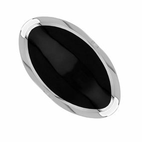 18ct White Gold Whitby Jet Queen's Jubilee Hallmark Large Oval Ring D