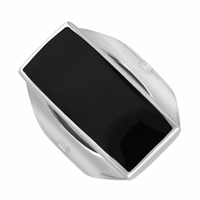 18ct White Gold Whitby Jet Queen's Jubilee Hallmark Medium Oblong Ring D