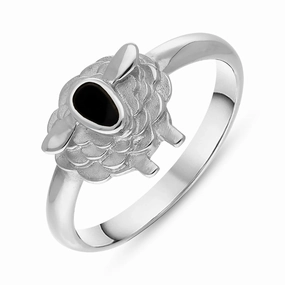18ct White Gold Whitby Jet Sheep Ring