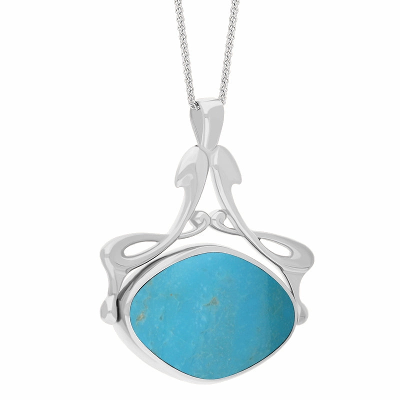 18ct White Gold Whitby Jet Turquoise Bell Diamond Swivel Fob Necklace