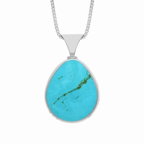 18ct White Gold Whitby Jet Turquoise Queens Jubilee Hallmark Double Sided Pear-shaped Necklace D