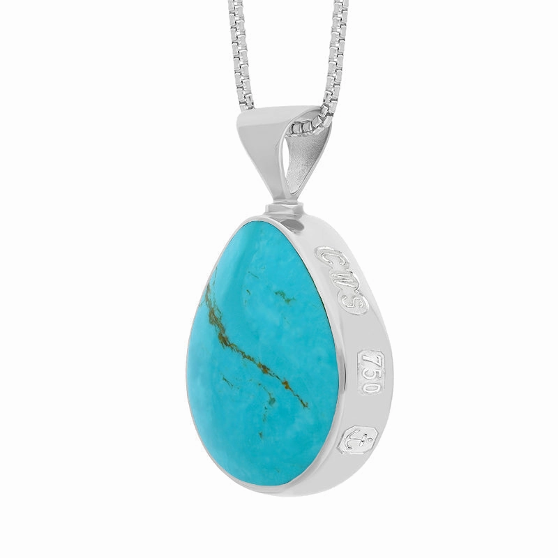 18ct White Gold Whitby Jet Turquoise Queens Jubilee Hallmark Double Sided Pear-shaped Necklace D
