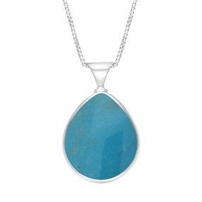 18ct White Gold Whitby Jet Turquoise Queens Jubilee Hallmark Double Sided Pear-shaped Necklace D