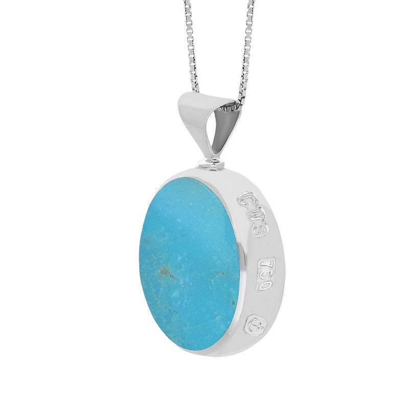 18ct White Gold Whitby Jet Turquoise Queens Jubilee Hallmark Double Sided Round Necklace D