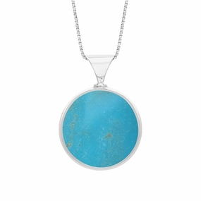 18ct White Gold Whitby Jet Turquoise Queens Jubilee Hallmark Double Sided Round Necklace D
