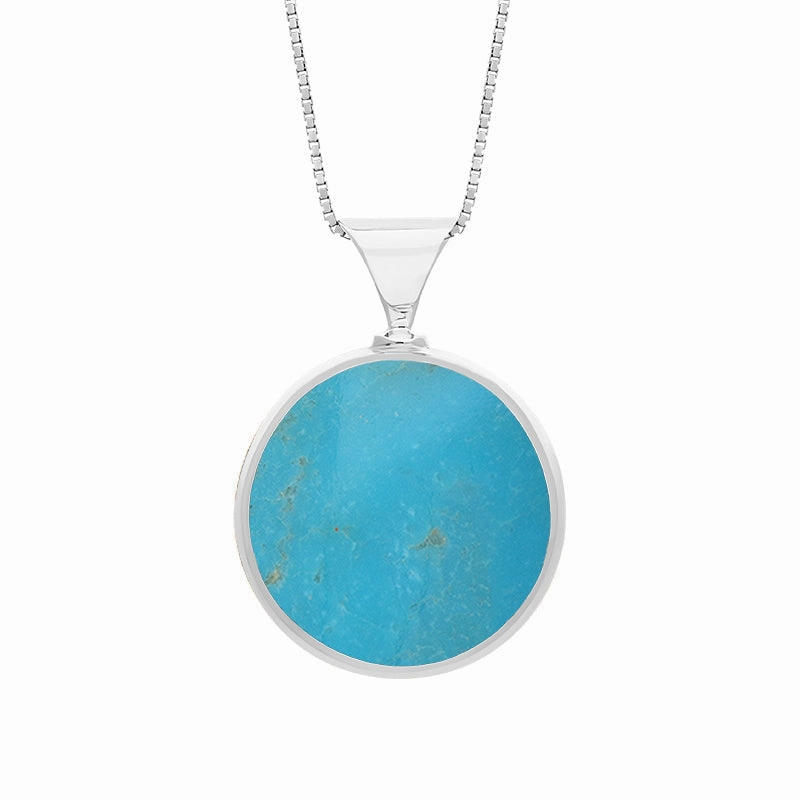 18ct White Gold Whitby Jet Turquoise Queens Jubilee Hallmark Double Sided Round Necklace D