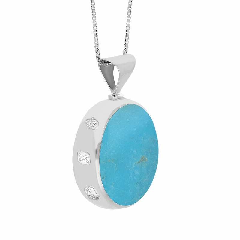 18ct White Gold Whitby Jet Turquoise Queens Jubilee Hallmark Double Sided Round Necklace D