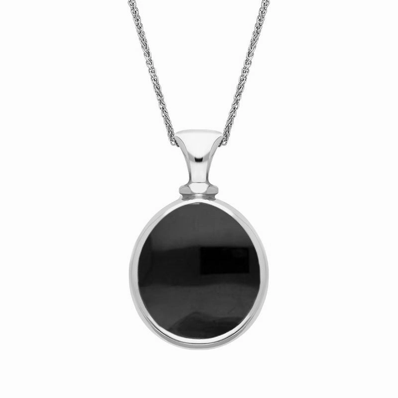 18ct White Gold Whitby Jet Turquoise Small Double Sided Pear Fob Necklace