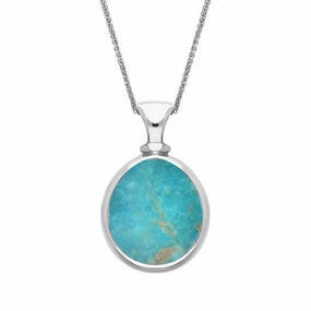 18ct White Gold Whitby Jet Turquoise Small Double Sided Pear Fob Necklace