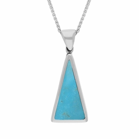 18ct White Gold Whitby Jet Turquoise Small Double Sided Triangular Fob Necklace