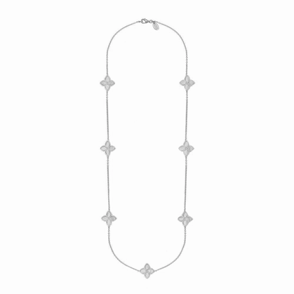 18ct White Gold White Mother of Pearl Eden Long Marquise Flower Necklace
