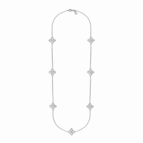 18ct White Gold White Mother of Pearl Eden Long Marquise Flower Necklace