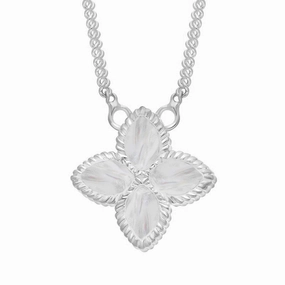 18ct White Gold White Mother of Pearl Eden Small Marquise Flower Necklace