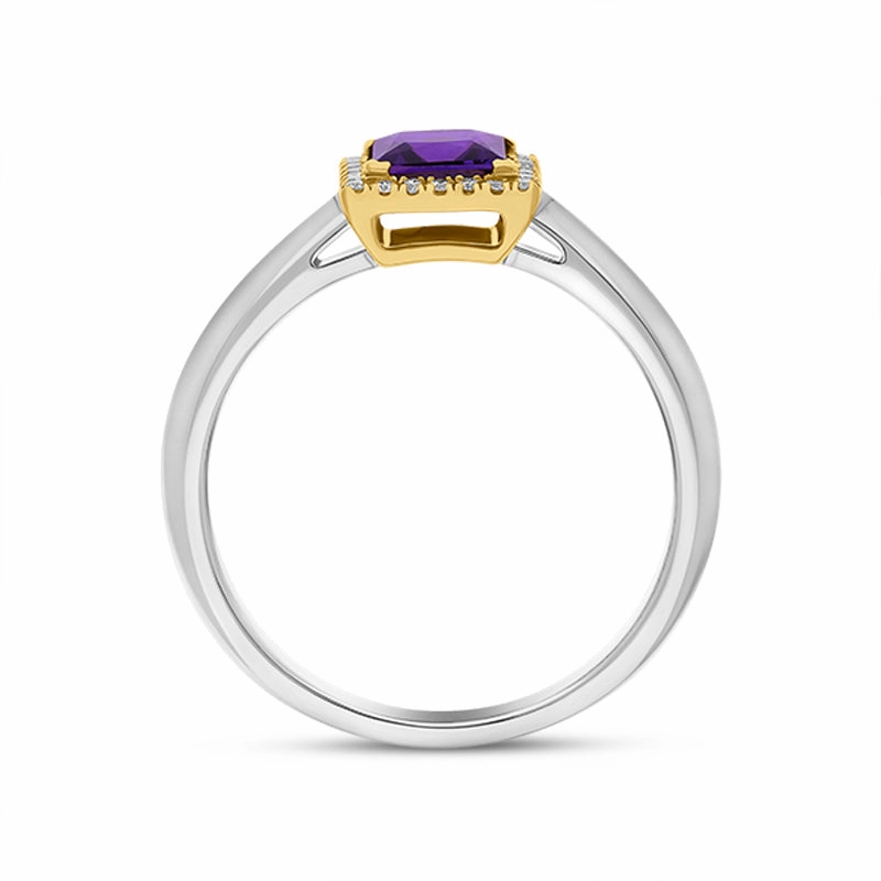18ct White Yellow Gold Amethyst Diamond Square Cluster Ring