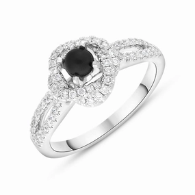 18ct White Yellow Gold Whitby Jet 0.39ct Diamond Knot  Ring