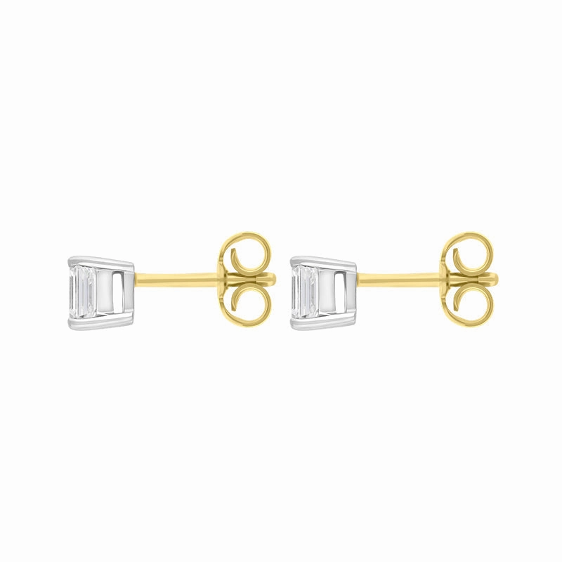 18ct Yellow and White Gold 0.64ct Diamond Emerald Cut Solitaire Stud Earrings