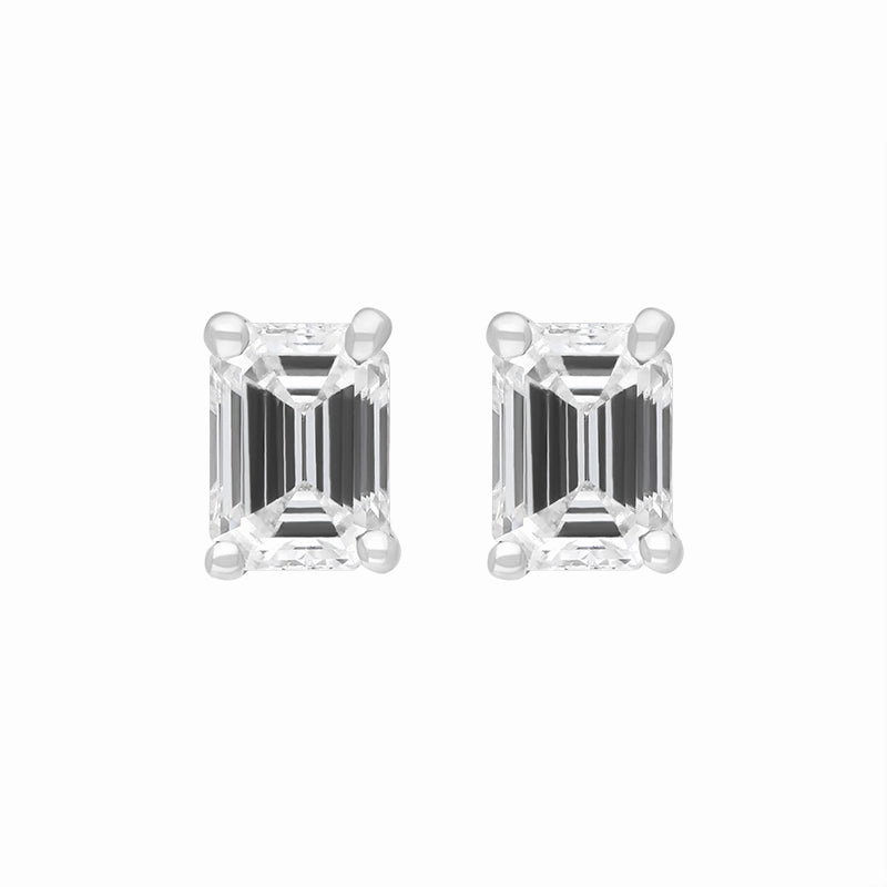 18ct Yellow and White Gold 0.64ct Diamond Emerald Cut Solitaire Stud Earrings