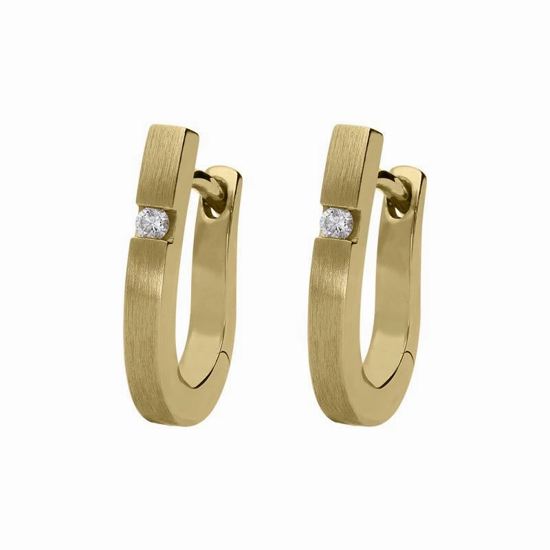 18ct Yellow Gold 0.04ct Diamond Satin Hoop Earrings D