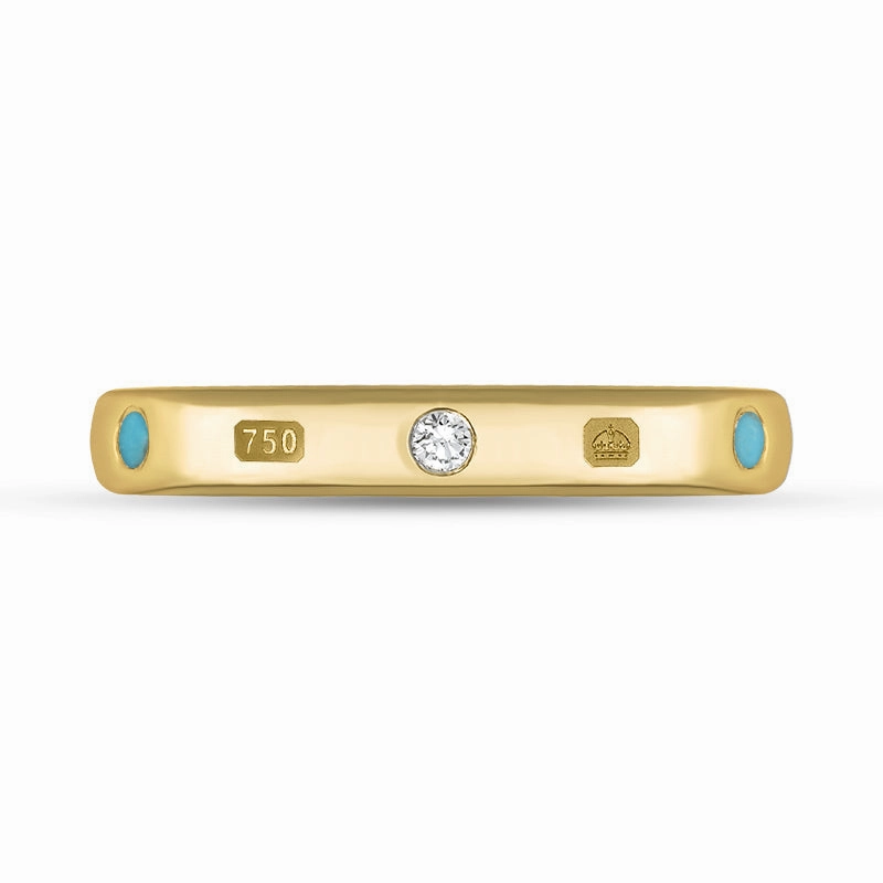 18ct Yellow Gold 0.06ct Diamond Turquoise King's Coronation Hallmark 3mm Ring D