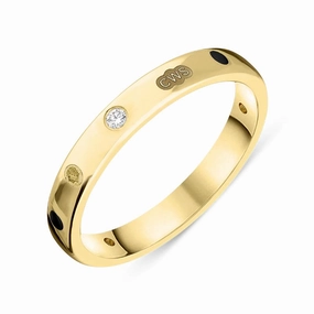 18ct Yellow Gold 0.06ct Diamond Whitby Jet King's Coronation Hallmark 3mm Ring D