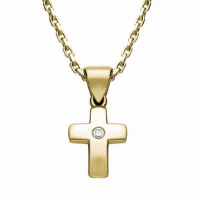 18ct Yellow Gold 0.07ct Diamond Concave Cross Necklace