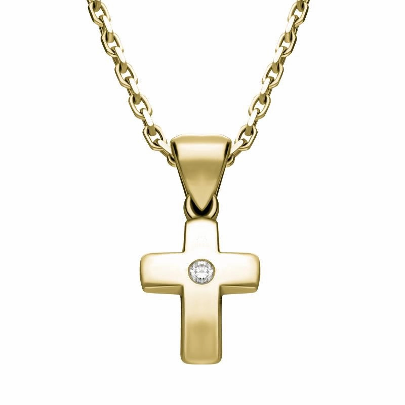 18ct Yellow Gold 0.07ct Diamond Concave Cross Necklace