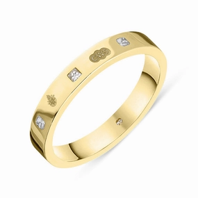 18ct Yellow Gold 0.09ct Diamond Queen's Jubilee Hallmark Princess Cut 3mm Ring D