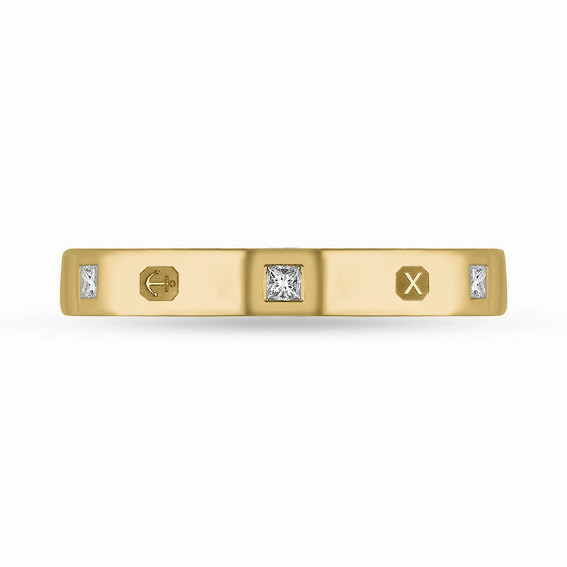 18ct Yellow Gold 0.09ct Diamond Queen's Jubilee Hallmark Princess Cut 3mm Ring D