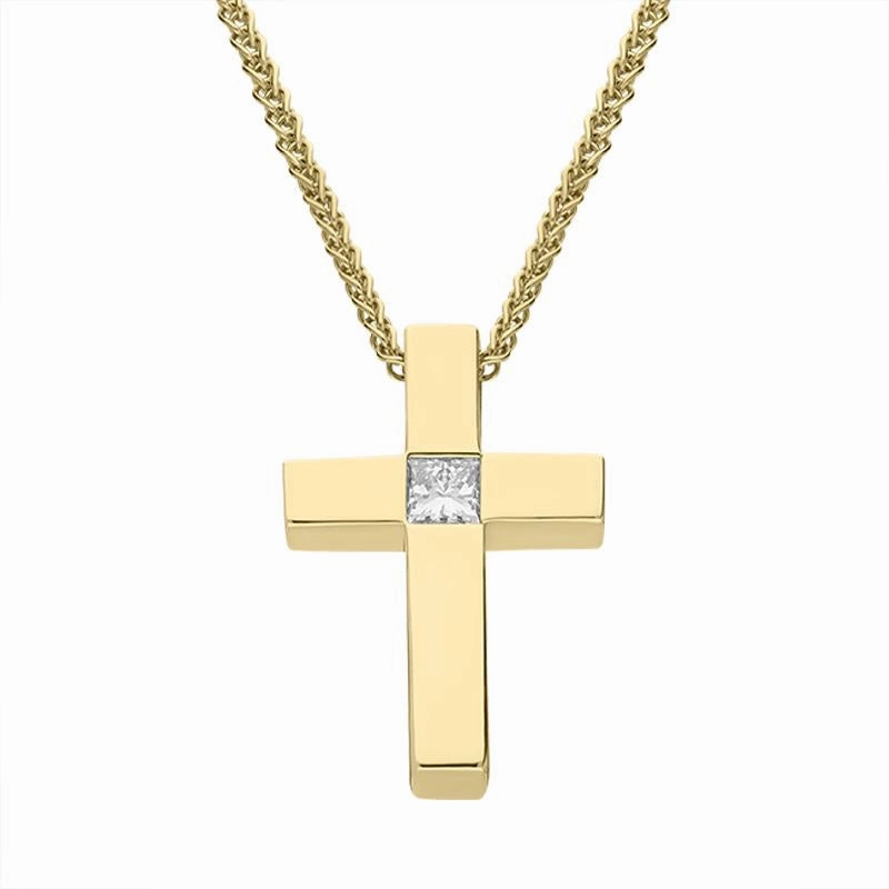 18ct Yellow Gold 0.10ct Diamond Princess Cut Cross Necklace