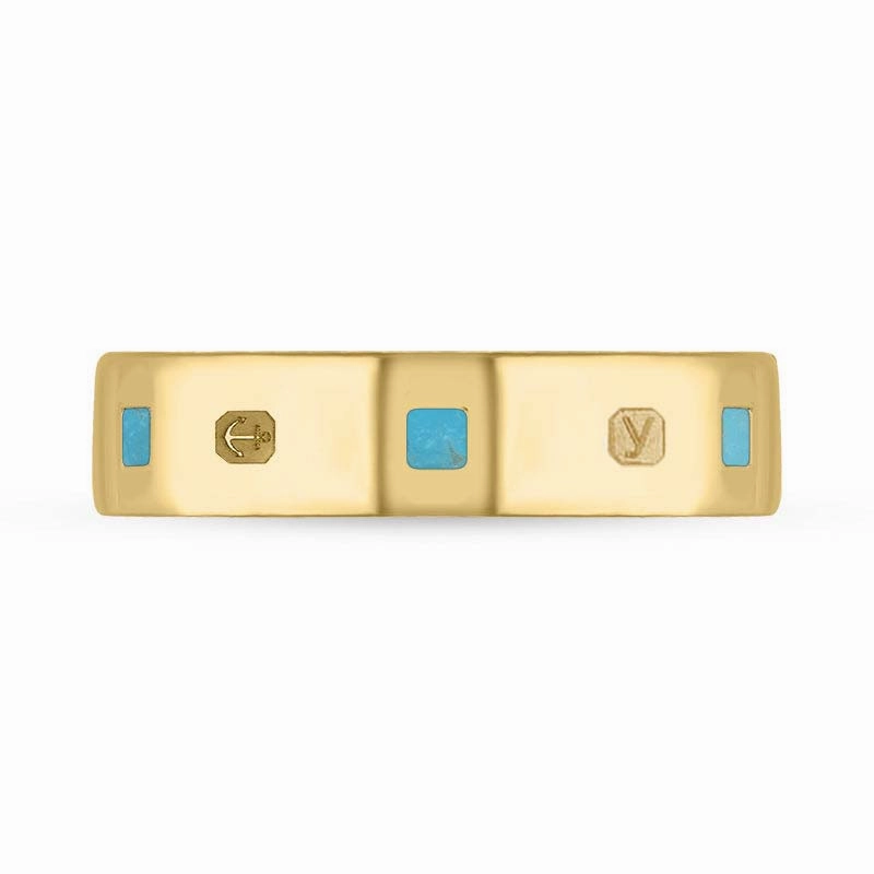 18ct Yellow Gold 0.12ct Diamond Turquoise King's Coronation Hallmark Princess Cut 5mm Ring D