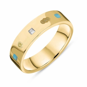 18ct Yellow Gold 0.12ct Diamond Turquoise King's Coronation Hallmark Princess Cut 5mm Ring D