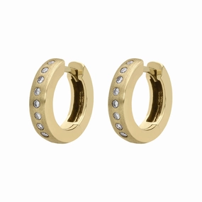 18ct Yellow Gold 0.19ct Diamond Brilliant Cut Satin Hoop Earrings