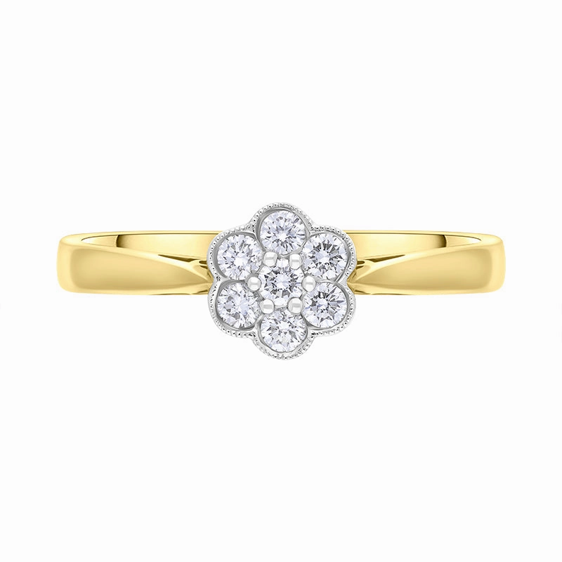 18ct Yellow Gold 0.23ct Diamond Flower Cluster Ring
