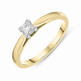 18ct Yellow Gold 0.24ct Diamond Princess Cut Solitaire Ring