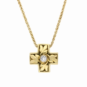 18ct Yellow Gold 0.25ct Diamond Oak Leaf Cross Necklace