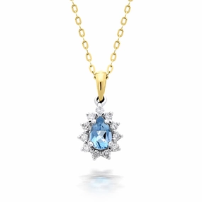 18ct Yellow Gold 0.37ct Aquamarine Diamond Teardop Necklace
