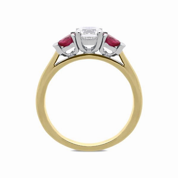 18ct Yellow Gold 0.40ct Ruby Diamond Pear Cut Trilogy Ring
