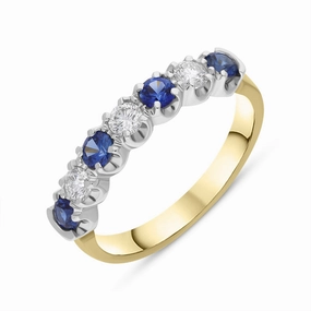 18ct Yellow Gold 0.41ct Sapphire Diamond Claw Set Half Eternity Ring