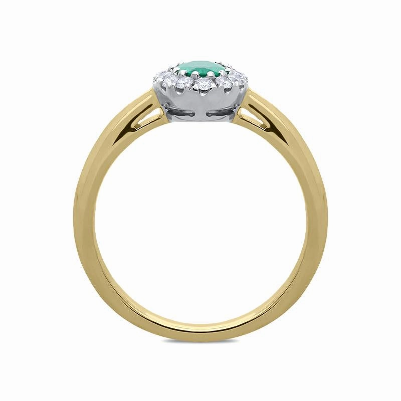 18ct Yellow Gold 0.44ct Emerald Diamond Halo Ring