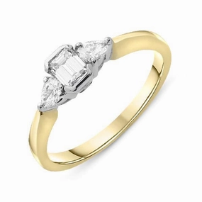 18ct Yellow Gold 0.46ct Diamond Baguette Cut Trilogy Ring