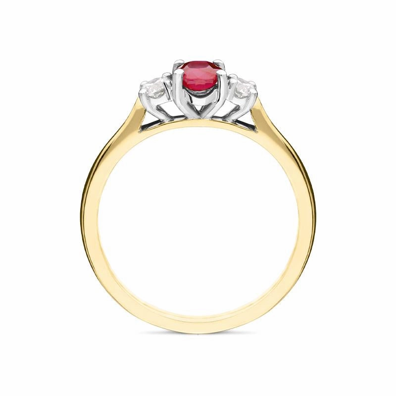 18ct Yellow Gold 0.56ct Ruby and Diamond Trilogy Ring