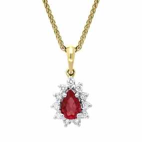 18ct Yellow Gold 0.56ct Ruby Diamond Pear Cluster Necklace