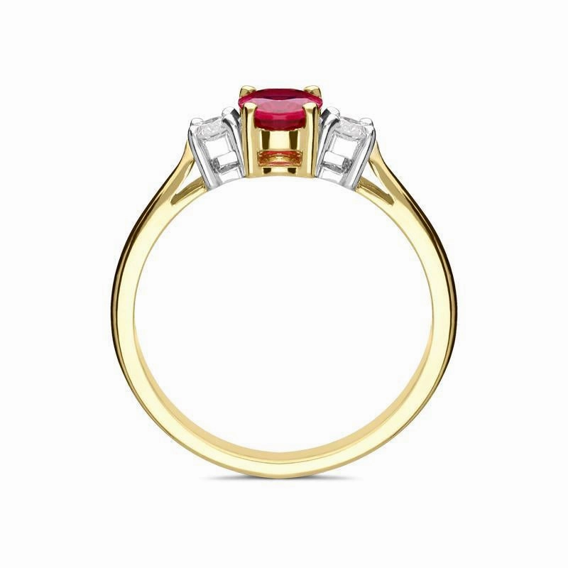 18ct Yellow Gold 0.57ct Ruby Diamond Trilogy Ring