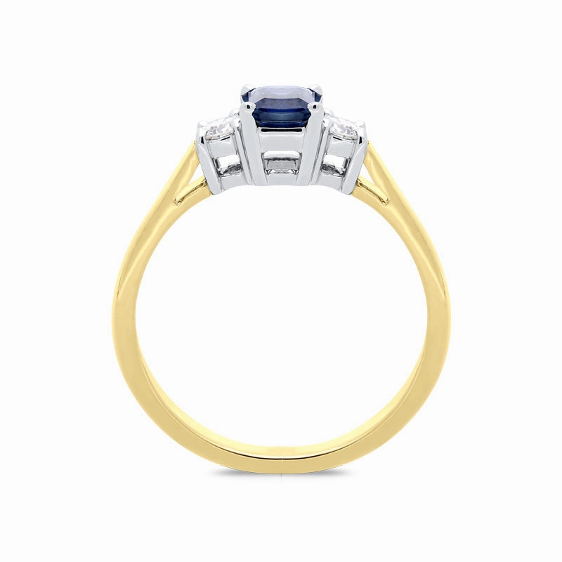 18ct Yellow Gold 0.57ct Sapphire Diamond Emerald Cut Trilogy Ring