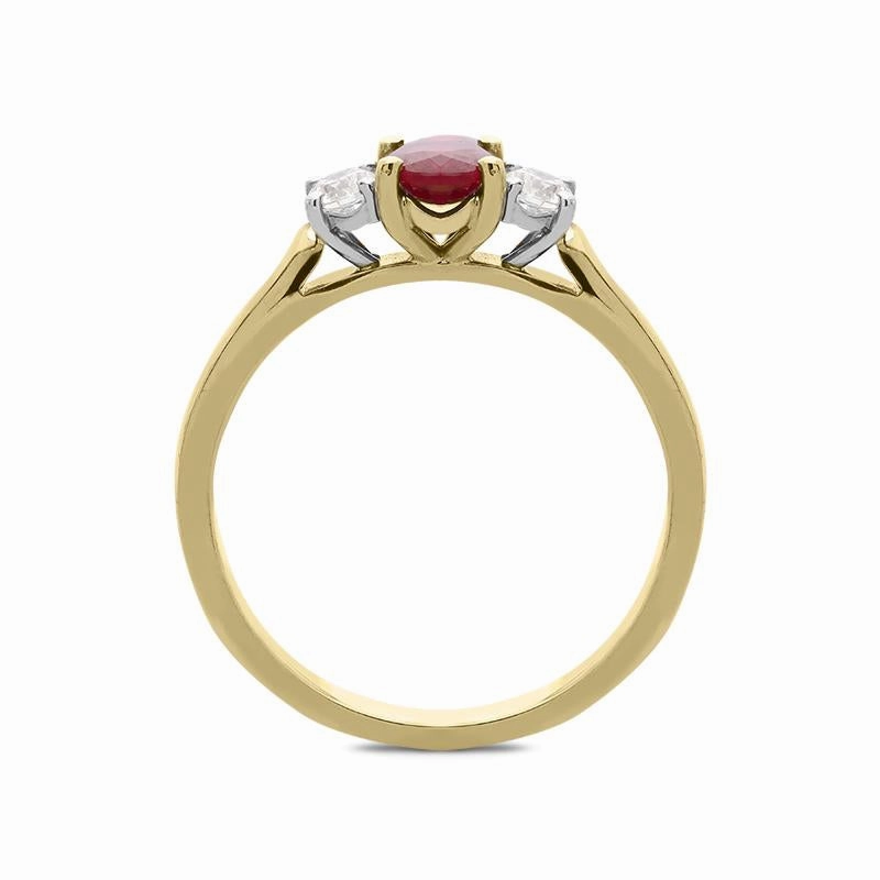 18ct Yellow Gold 0.65ct Ruby Diamond Trilogy Ring
