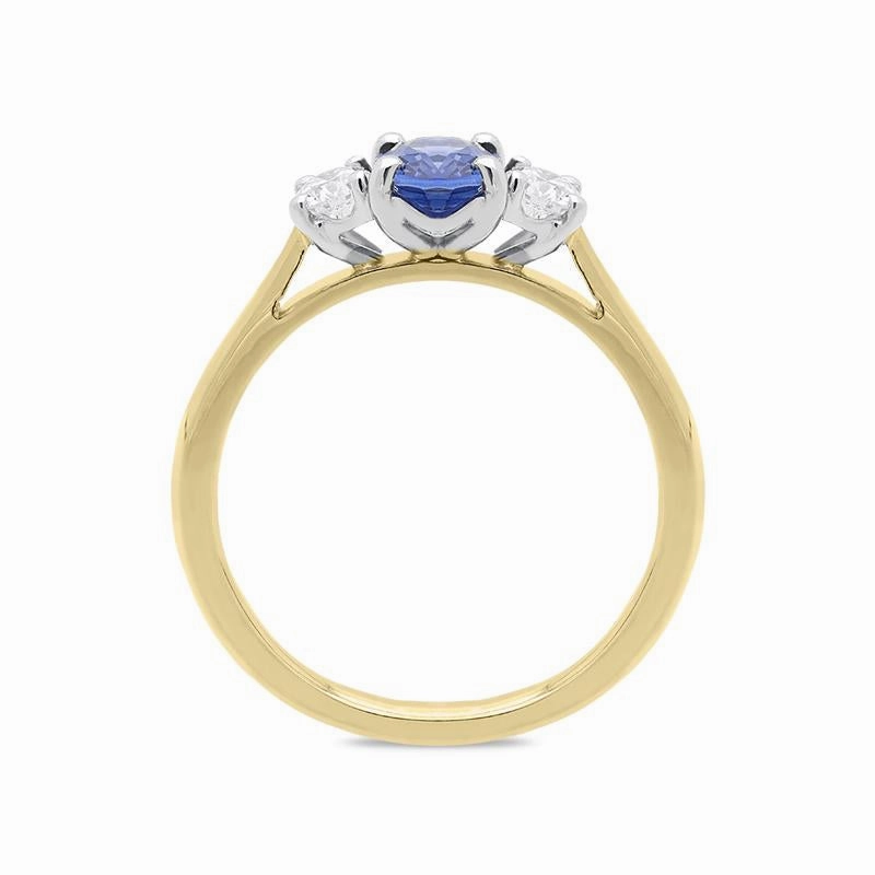 18ct Yellow Gold 0.73ct Sapphire Diamond Oval Cut Trilogy Ring