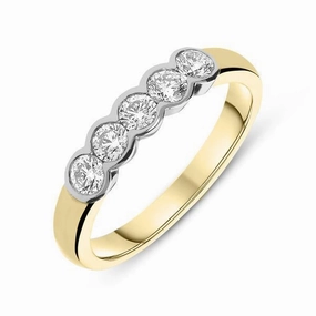 18ct Yellow Gold 0.75ct Diamond Five Stone Wedding Half Eternity Ring
