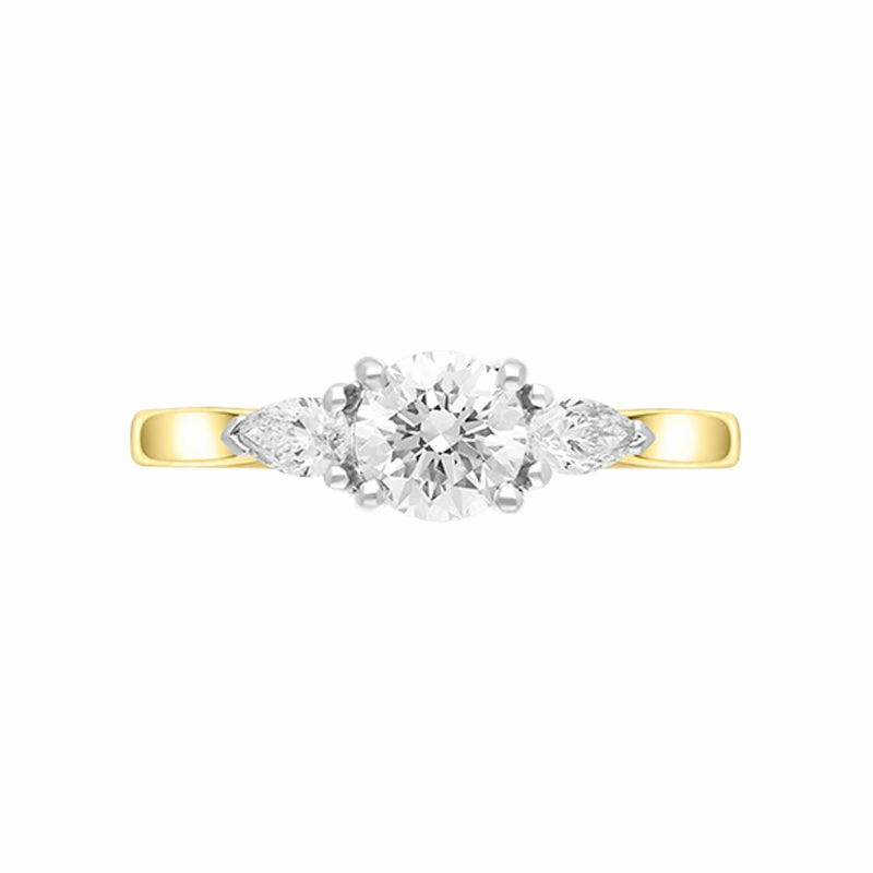 18ct Yellow Gold 0.82ct Diamond Pear Cut Three Stone Ring